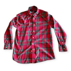 VINEYARD VINES BOYS SZ M(12-14) COTTON BUTTON DOWN RED PLAID WHALE SHIRT